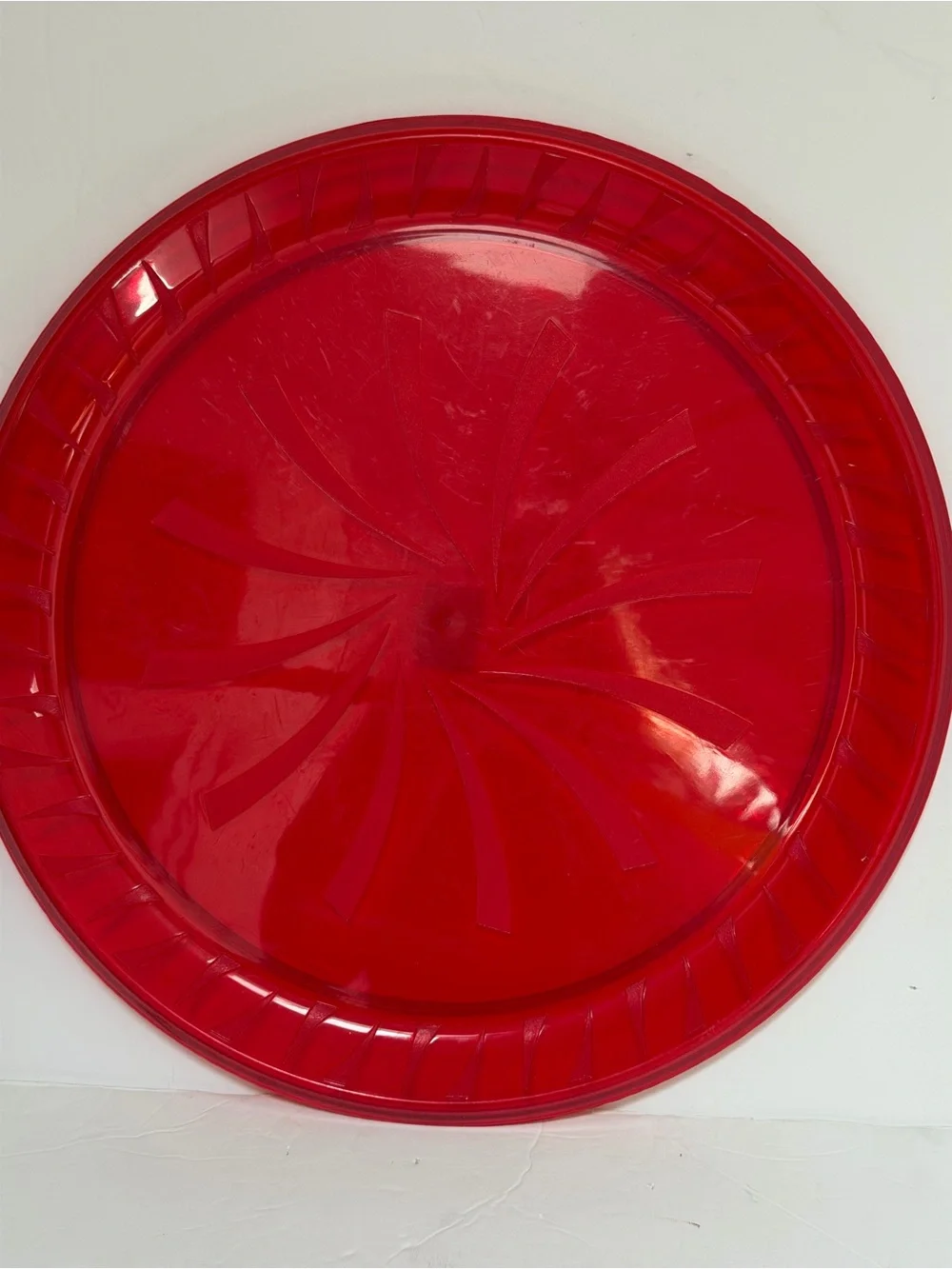 Red Plastic Pedestal Cake Stand and Large Tray